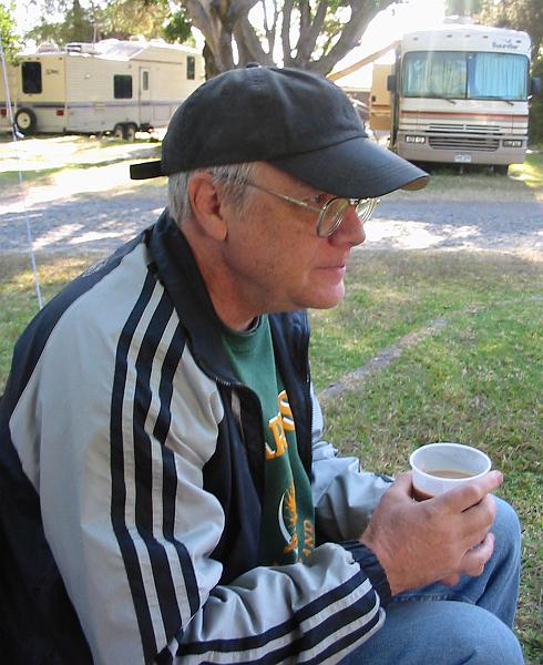 6-18.JPG - The morning after a night in the tent--Dad needs his coffee!